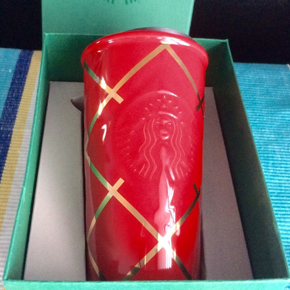 Starbucks Other - Starbucks 10 oz Red Quilted Ceramic Travel Cup
